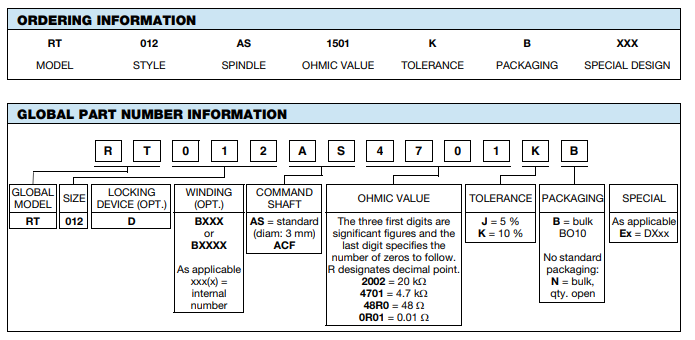 Vishay可變電阻器電位器RT12 Vishay可變電阻器電位器RT12